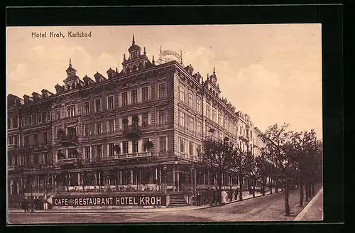 AK Karlsbad, Aussenterrasse des Hotels Kroh