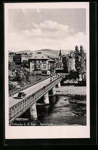 AK Falkenau /Eger, Panorama mit Egerbrücke