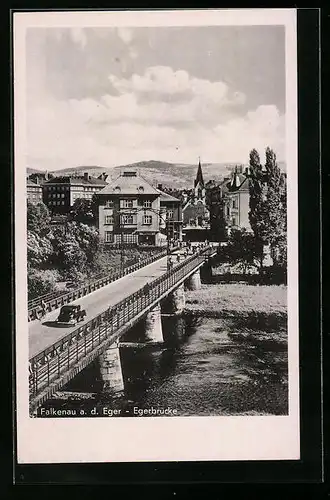 AK Falkenau /Eger, Panorama mit Egerbrücke