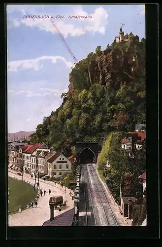 AK Tetschen-Bodenbach / Decin, Ortspartie bei der Schäferwand