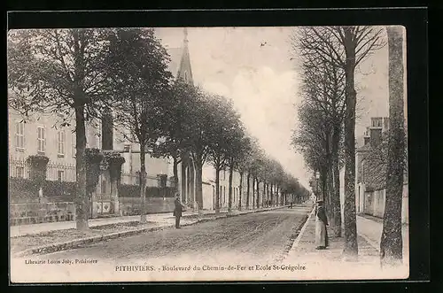 AK Pithiviers, Boulevard du Chemin-de-Fer et Ecole St. Grégoire