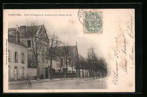 AK Pithiviers, Ecole St. Grégoire et Boulevard du Chemin de Fer