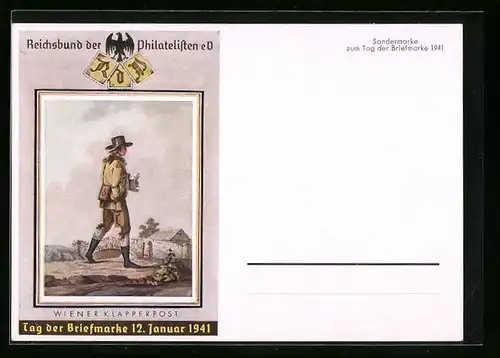 AK Tag der Briefmarke 12. Januar 1941, Reichsbund der Philatelisten e.V., Wiener Klapperpost