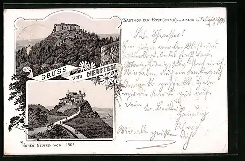 Lithographie Neuffen, Blick auf Burg