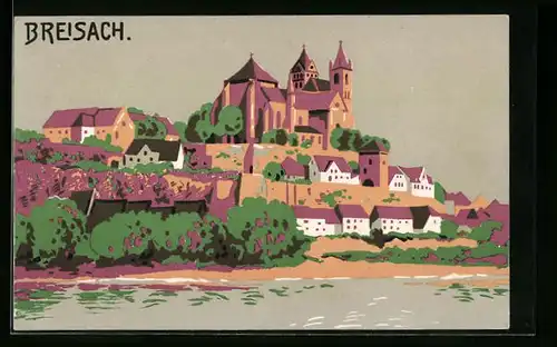 Steindruck-AK Breisach, Blick auf Schloss