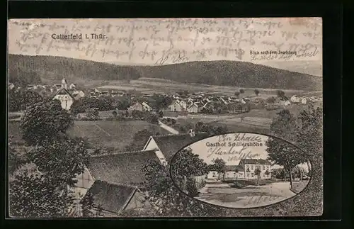 AK Catterfeld /Thüringen, Blick nach dem Inselberg und Gasthof Schillershöhe