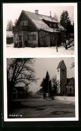 AK Gräfelfing, Kirchturm und Wohnhaus