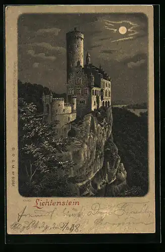 Mondschein-Lithographie Honau, Schloss Lichtenstein
