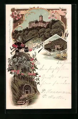 Lithographie Eisenach, Wartburg, Fritz Reuter-Villa, Das Rosen-Wunder