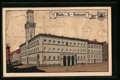 Steindruck-AK Fürth i. B., Rathaus