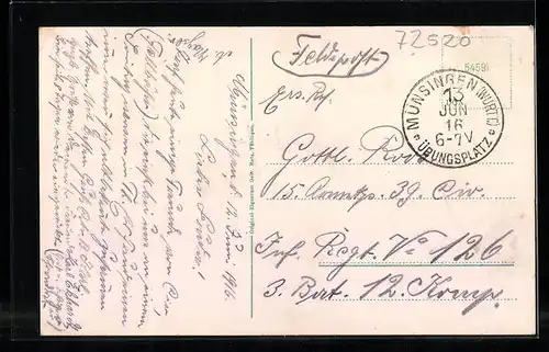 AK Münsingen, Truppenübungsplatz, Eingang in das Barackenlager