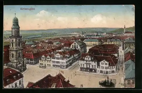 AK Erlangen, Teilansicht aus der Vogelschau