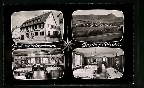 AK Frickenhausen, Ortsansicht aus der Vogelschau und Gasthof Stern