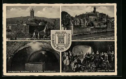 AK Dillenburg, Partie an der Dill, Wilhelmsturm, Schlossgewölbe