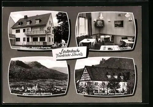 AK Leutenbach /Fränk. Schweiz, Gasthof-Pension Rumpler, Ortsansicht mit Ehrenbürg