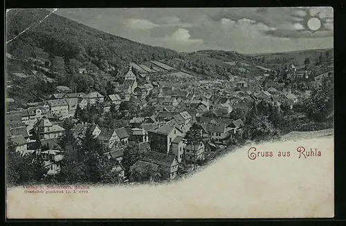Mondschein-AK Ruhla, Gesamtansicht bei Vollmond