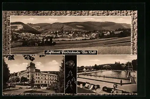 AK Friedrichroda /Thür. Wald, Gesamtblick und Sommerbad