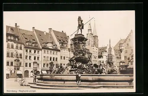 AK Nürnberg, Ortspartie mit Neptunbrunnen