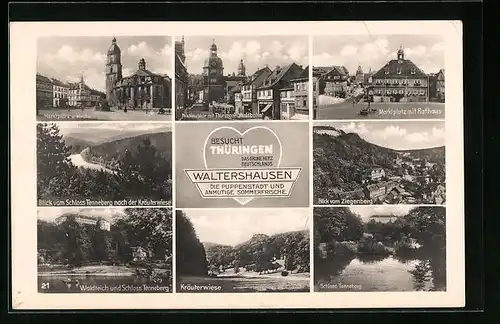 AK Waltershausen, Kräuterwiese, Nikolaustor mit Thür. Waldbahn