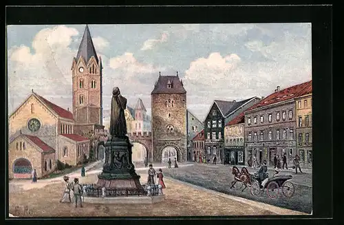 Künstler-AK Eisenach, Karlsplatz mit Lutherdenkmal