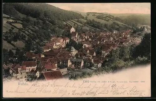 AK Ruhla, Ortsansicht aus der Vogelschau