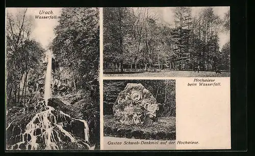 AK Urach, Wasserfall, Hochwiese, Gustav Schwab-Denkmal