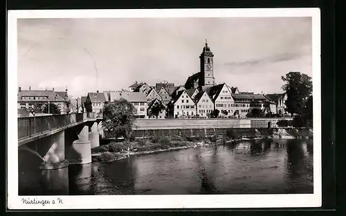 AK Nürtingen a. N., Teilansicht mit Kirche, vom Wasser aus