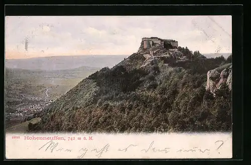 AK Hohenneuffen, Burg mit Ortsansicht aus der Ferne