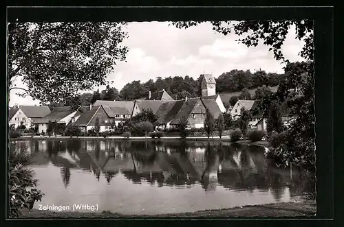 AK Zainingen /Wttbg., Ortsansicht vom Wasser aus