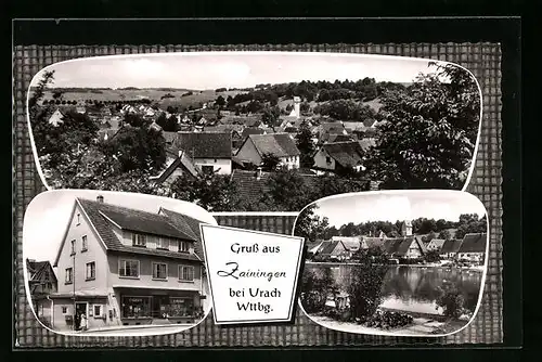 AK Zainingen /Wttbg., Ortsansicht vom Flugzeug aus, Teilansicht mit Kirche, Geschäftshaus