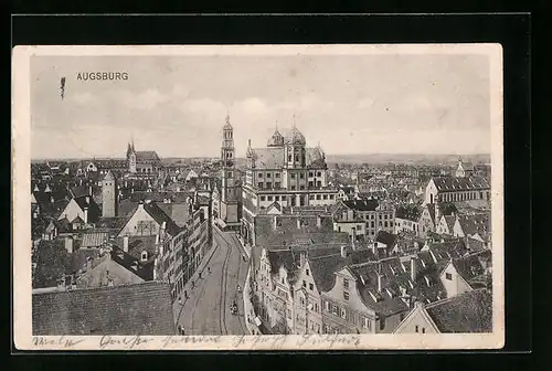 AK Augsburg, Ortsansicht aus der Vogelschau
