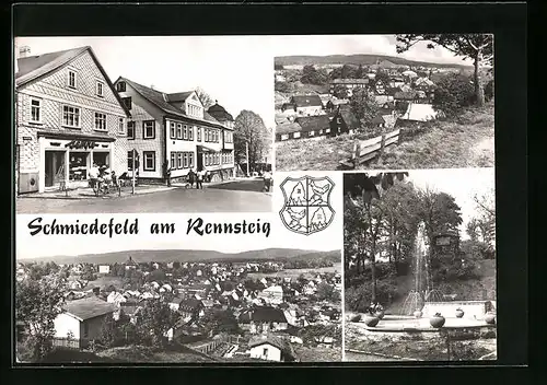 AK Schmiedefeld, Totalansicht und Strasse mit Geschäften