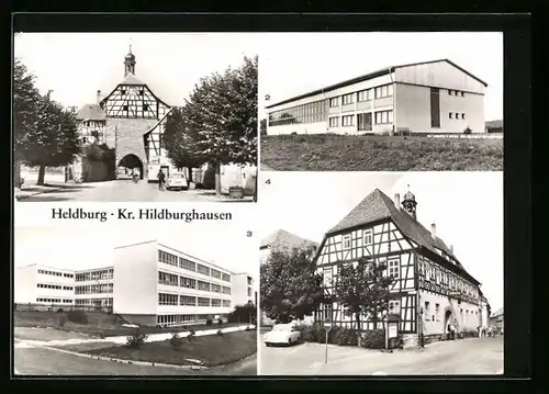 AK Heldburg /Hildburghausen, Untere Vorstadt, Turnhalle und Polytechnische Oberschule