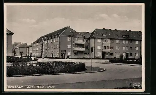 AK Gumbinnen, Strassenpartie am Erich-Koch-Platz