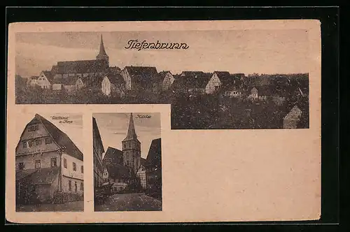 AK Tiefenbronn, Gasthaus zur Rose, Kirche, Totalansicht