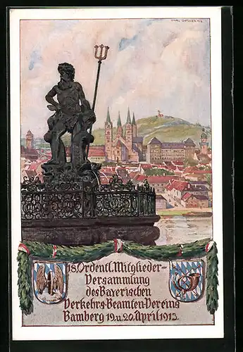 AK Ganzsache Bayern PP27C92: Bamberg, 18. Ordentl. Mitgliederversammlung des Bayerischen Verkehrsbeamtenvereins 1913