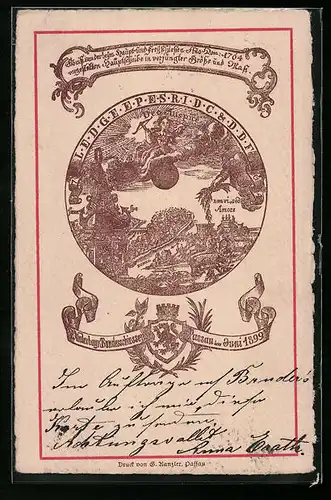 AK Ganzsache Bayern PP15C17: Passau, Niederbayr. Bundesschiessen in 1899, Schützenverein