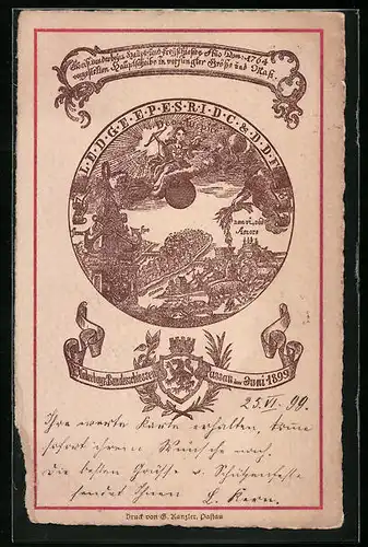AK Ganzsache Bayern PP15C17: Passau, Niederbayr. Bundesschiessen in 1899, Schützenverein