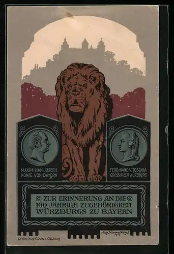 AK Ganzsache Bayern PP38D14 /01: Würzburg, Erinnerung an die 100jährige Zugehörigkeit zu Bayern