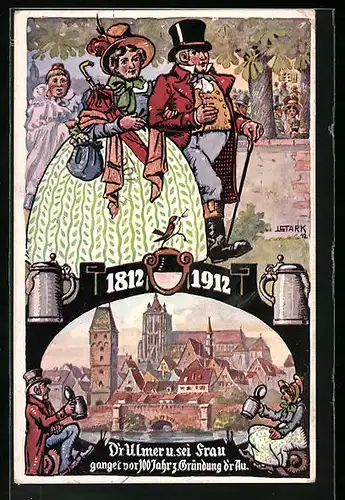 Künstler-AK Ulm, Ganzsache PP27C162, D`r Ulmer u. sei Frau