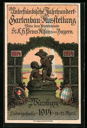 AK Würzburg, Ganzsache Bayern PP38C8, Unterfränkische Jahrhundert-Gartenbau-Ausstellung 1914