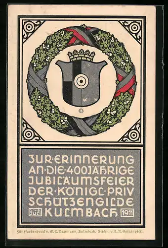 AK Kulmbach, Ganzsache Bayern PP27C20, Jubiläumsfeier der Königl. Priv. Schützengilde 1911