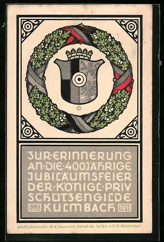 AK Kulmbach, Ganzsache Bayern PP27C20, Jubiläumsfeier der Königl. Priv. Schützengilde 1911