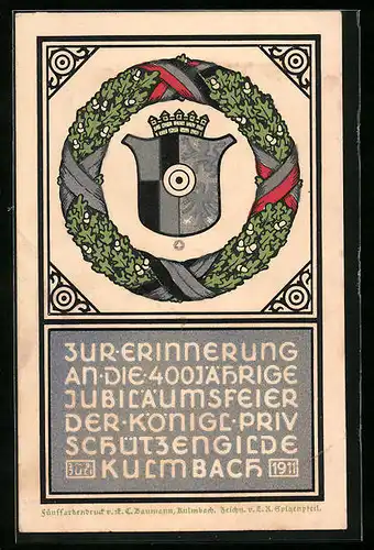 AK Kulmbach, Ganzsache Bayern PP27C20, Jubiläumsfeier der Königl. Priv. Schützengilde 1911