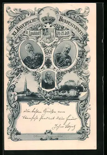 AK Ganzsache Bayern PP15C41 /02, Landshut, XI. Bayerisches Bundesturnfest 1901