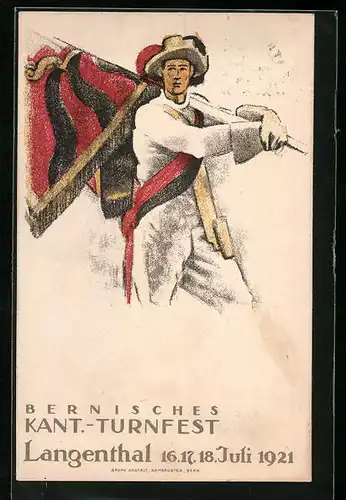 AK Langenthal, Bernisches Kant.-Turnfest 1921, Turner mit Fahne