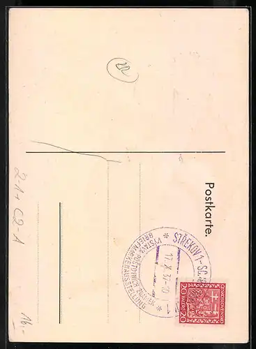 AK Schreckenstein, Erste Briefmarken Werbeschau 1937, Wappen