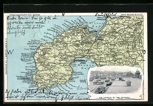 AK St. Ives, The Habour, Landkarte