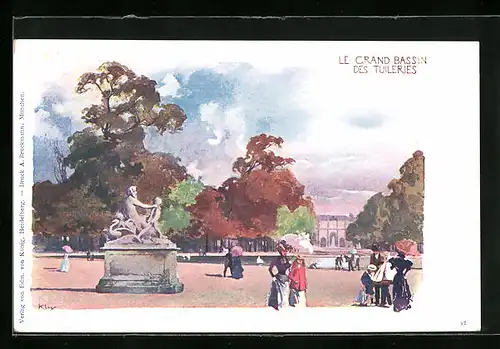 Lithographie Paris, Le Grand Bassin des Tuileries