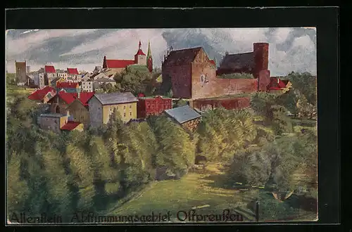 Künstler-AK Allenstein, Ortsansicht - Abstimmungsgebiet Ostpreussen